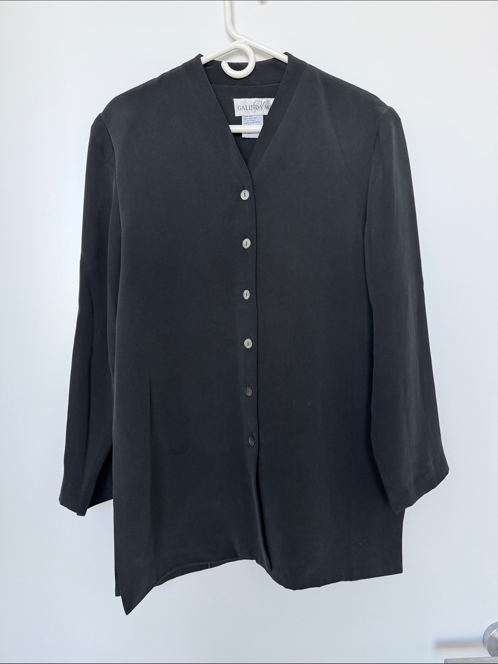 Vintage Black V-Neck Silk Blouse